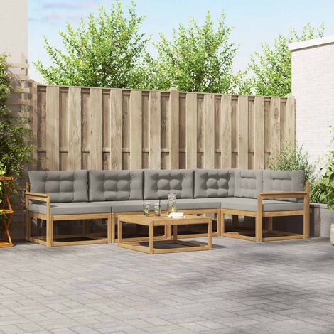 vidaXL Conjunto de sofás de exterior 6 uds. Blanco y Gris Claro (1/5)
