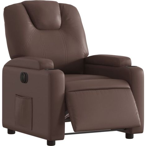 Sillón reclinable eléctrico de cuero sintético marrón vidaXL