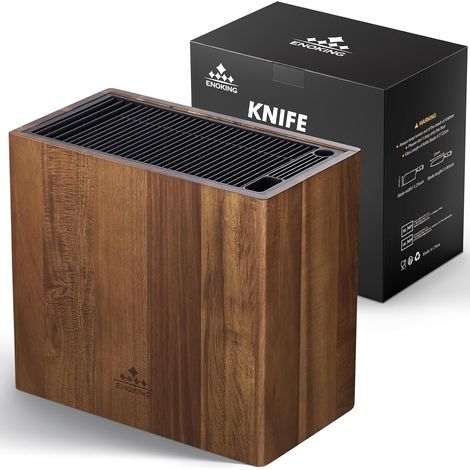 Porte Couteaux en Bois D'acacia, Range Couteaux de Cuisine Universel Avec Couvercle en Plastique, Bloc Couteaux Cuisine Vide Pour Couteaux Et Ciseaux À Volaille/aiguiseur (1/5)