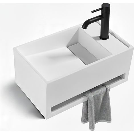 Stilform Wandwaschbecken 50×30×22 cm Mineralguss mit Handtuchhalter Weiß matt (1/5)