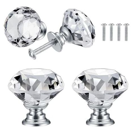 4 Pcs Bouton de Porte de Cristal, Poignées de Diamant, Poignee de Meuble Diamant, Poignée Boutons Décoration de Armoire, Tiroir, Cuisine Bouton Poignées - 30 mm (1/5)