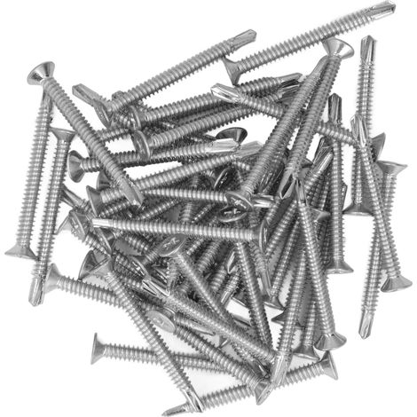 50 vis autoperceuses en acier au carbone galvanisé, tête plate, diamètre 4,8 x 50 mm, pour réparations. (1/5)