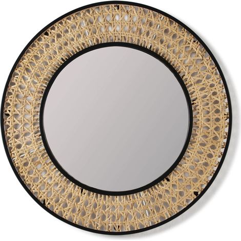 Miroir 80 x 3 x 80 cm Rotin, Métal - Naturel, Noir (1/2)