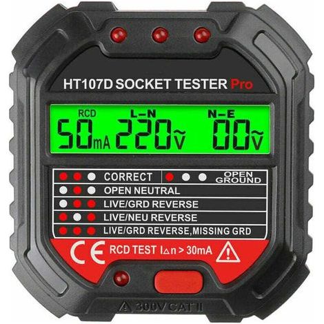Testeur de prise UE HT107D, détecteur de tension 90-250V, testeur de polarité et fil de terre avec affichage LED (1/5)