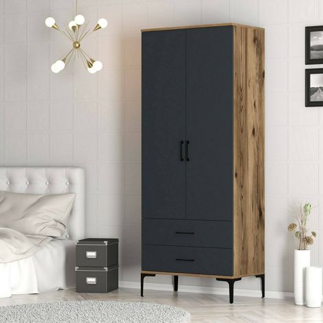 Dmora - Armario 2 puertas Dpan, Muebles de dormitorio, Vestidor, Armario de ropa, 80x201h48 cm, Nogal y Antracita (1/5)