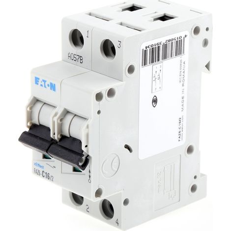 Disjoncteur Eaton Eaton Moeller 2P, 16A, pouvoir de coupure 6 kA, montage rail DIN ( Prix pour 1 )