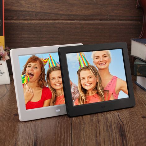 Cadre photo numérique haute résolution 8 pouces avec écran large HD, réveil, lecteur MP3/MP4 et télécommande - Idée cadeau de Noël (1/2)
