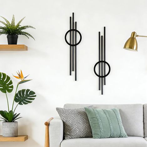 2 Pièces décoration murale en métal géométrique en métal noir décoration murale minimaliste en pour maison salon chambre à coucher (Géométrique) (1/5)
