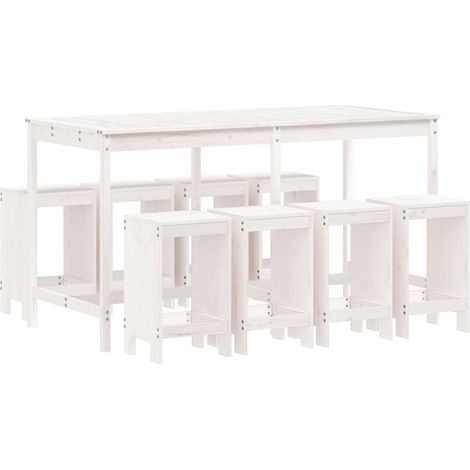 Maison Exclusive - 9-tlg. Gartenbar-Set Weiß Massivholz Kiefer