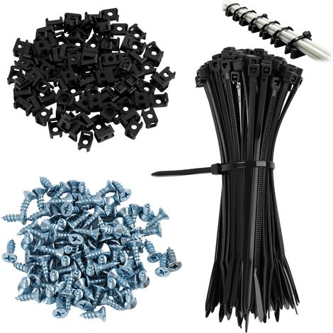 100 Pièces Attache Câble à Vis, Support pour Collier de Serrage avec Trou de Vis, Base de Montage Nylon, Collier Serrage avec Vises, Organisateur de Câbles pour Bureau, Fixation Murale (1/5)