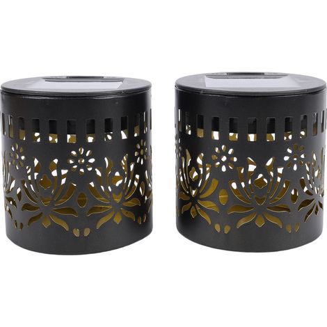 Lot de 2 lampes solaires d'extérieur étanches en métal jaune chaud, applique murale solaire pour jardin, terrasse et cour, motif pivoine solaire (1/5)
