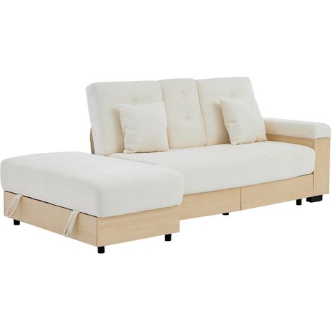 Schlafsofa aus Chenille in Beige 217 cm mit verstellbarer Rückenlehne und 2 Schubladen (1/5)