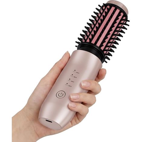 Brosse à friser sans fil, brosse lissante et fer à friser 2 en 1 sans fil, mini fer à friser portable de voyage 7000 mAh, fer à friser rechargeable aux ions négatifs, 150℃-210℃ (Rose) (1/5)