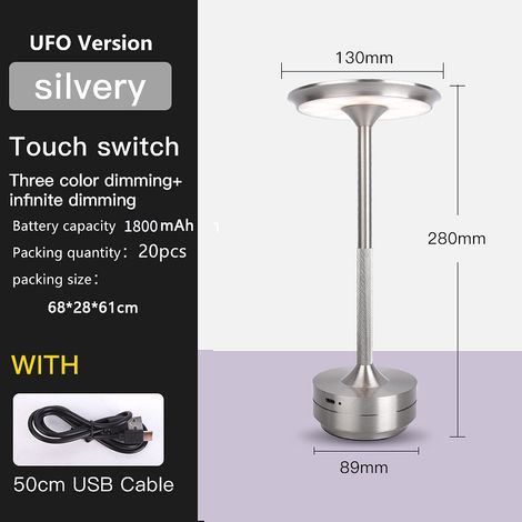 Lampe Chevet USB Tactile 3 Couleurs, Design Minimaliste - Argenté (1/5)