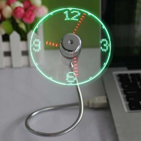 Portable Souple USB Horloge Ventilateur Avec Lumière LED Affichage Temps Réel Pour PC Portable en Alliage (1/4)