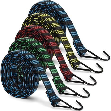 5 Tendeur élastique, 2.5cm x 2m, Crochet antirouille, Sangle plate nylon latex, Vélo voiture camping
