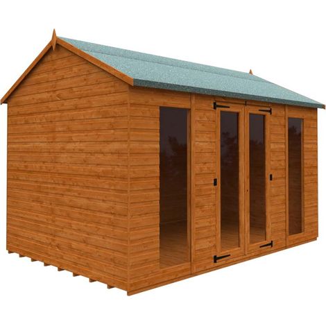 12 x 8 Feet Full Pane Workman Apex 12mm Shed - Solid Wood/Softwood/Pine - L355 x W235 x H254.5 cm - Burnt Orange