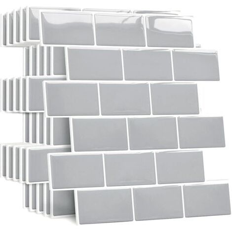 (Grau) 10 Stück dickere selbstklebende Rückwand für Küche, Bad, weiße selbstklebende Fliesen für Küchenrückwand, wasserdichte 3D-Metro-PVC-Wandpaneele (1/5)