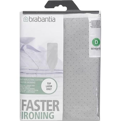Brabantia Faster Ironing Fodera, Riflettente il Calore, con Spugna da 2 mm, 135x45 cm, Metallizzato (1/5)
