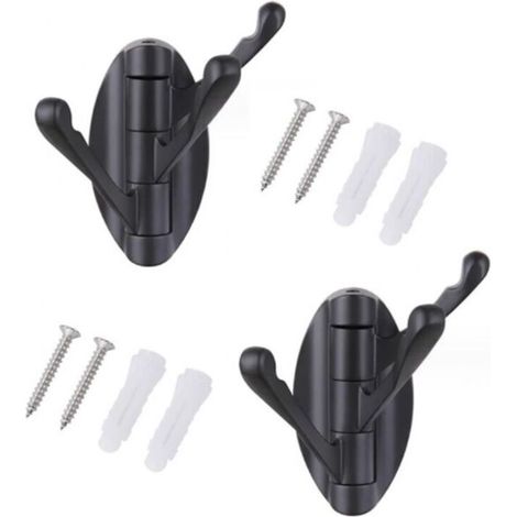 Appendiabiti girevoli a parete in acciaio inox nero – Set da 2 pezzi con 3 bracci pieghevoli, grucce e portasciugamani