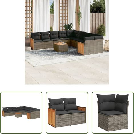 vidaXL Rattanmöbel - 11-tlg. Garten-Sofagarnitur mit Kissen Grau Poly Rattan (1/5)