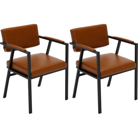Set di 2 Sedie da Pranzo in Ecopelle Sedie da Cucina Moderne Sedie da Salotto con Struttura in Metallo per Soggiorno, Marrone (1/5)