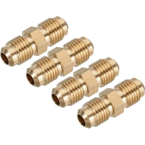 Laiton Tube Coupleur, 1/4" Flare x 1/4" Flare Mâle Connecteur Pipe Couplage Raccord Union Gaz Adaptateur pour HVAC Climatisateur, Paquet de 4 (1/5)