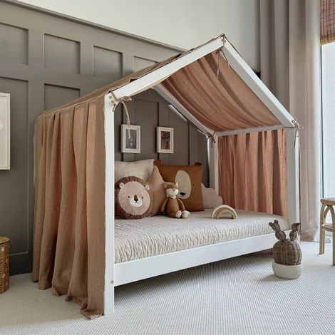 Ciel de lit en mousseline pour 90x190 Marron et or (1/4)