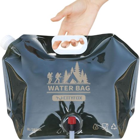Bidon d'eau pliable de 8 L avec réservoir d'eau épais et robinet rotatif, idéal pour le camping, la randonnée et les voyages.-AquaForge (1/5)