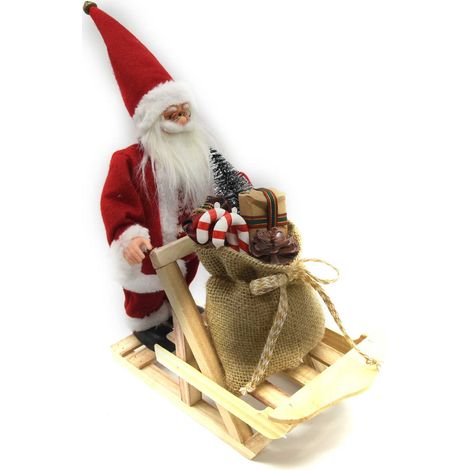 Babbo natale tessuto con slitta regali rosso cm33x12h30