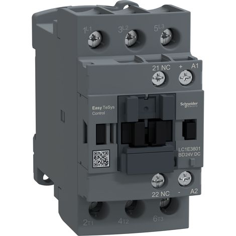 Contactor de potencia Easy TeSys Control AC-3, 38 A, 3P (1NC), bobina de 24 V CC LC1E3801BD (1/2)