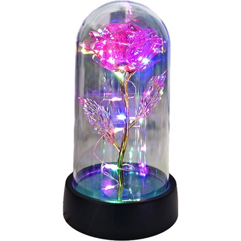 Rose Artificielle - Dôme En Verre Avec Éclairage LED - Décoration Intérieure Et Cadeau D'anniversaire Ou De Saint-Valentin - 1 Pièce (1/5)