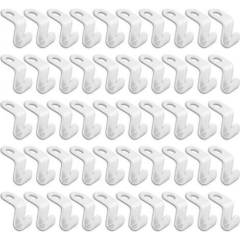 Lot de 50 crochets - Connecteurs pour cintres - Crochets de suspension - Blanc - Extensions de cintres - Plastique - Pour accrocher des vêtements en cascade - Organisateur gain de place (1/5)