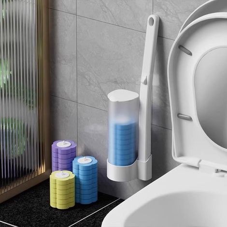 Toilettenbürsten-Set – Einwegköpfe, Reinigungsgel inklusive, Teleskopstiel, Badezimmer-Reinigungsset (1 Stiel + 18 Bürsten) (1/5)