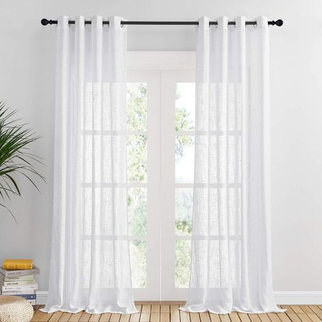 Rideau Voilage Blanc - Voile Oeillet Motif Croisé Rideaux De Fenêtre Décor À La Maison Filtrant La Lumière Doux Semi-Transparent Mariage L 132 x H 240cm 2 Pcs (1/5)