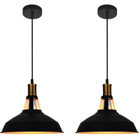Lustre Suspension - Industriel - Abat-jour Métal - E27 - 27 cm x 12,5 cm - Noir et Blanc - Lot de 2