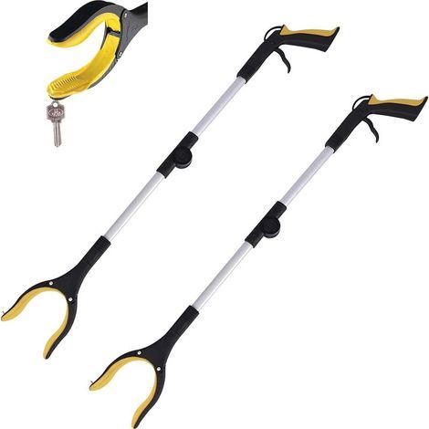 [French Days]Lot de 2 Outils de Ramassage, 360° Tête Rotative Pince Ramasse Objet en Aluminium, Pince de Préhension Extension Pliable, Pince Telescopique avec Embouts Magnétiques, Ramasseur de Déchets (1/5)