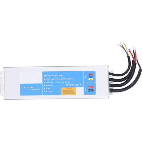 Alimentation LED 400W IP68 étanche, transformateur 24V DC 16.7A, entrée 180-264V, convertisseur basse tension pour extérieur. (1/5)