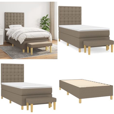 Sommier à lattes de lit avec matelas Taupe 80x200 cm Tissu - Lit Plateforme - Lit Double - Literie - Matelas À Ressorts Ensachés - Têtière Ajustable - Home & Living (1/5)