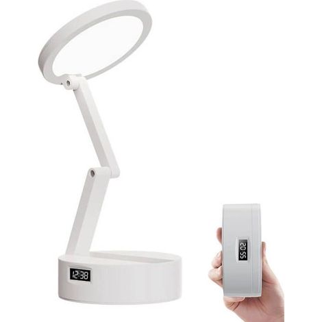 Lampe de bureau LED Pliable Lampe de Table Rechargeable Lampe de Chevet 3 Couleurs et nosité Réglables avec Écran Heure