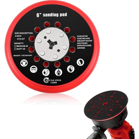 150 mm Multi-hole sanding plate 150 mm for 75-150 34-150 40-150, compatible with M8 eccentric sander, hook and loop backing plate, 72 holes (1/5)