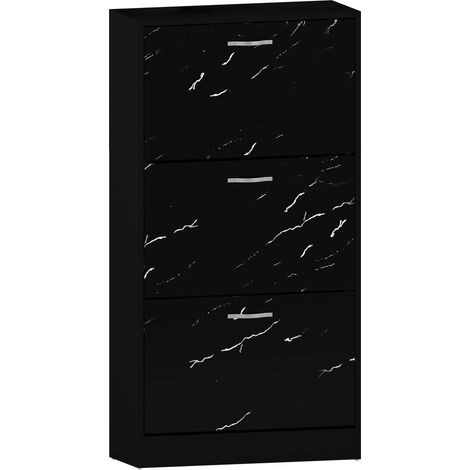 3 Drawer Shoe Cabinet Hallway Storage Cupboard Stand, Black-Marble