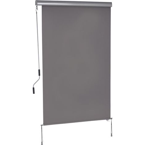 Store vertical, store de balcon, store brise-vent, store latéral à enrouleur, brise-vue avec manivelle, tissu polyester et aluminium, gris, 200 x 120 cm