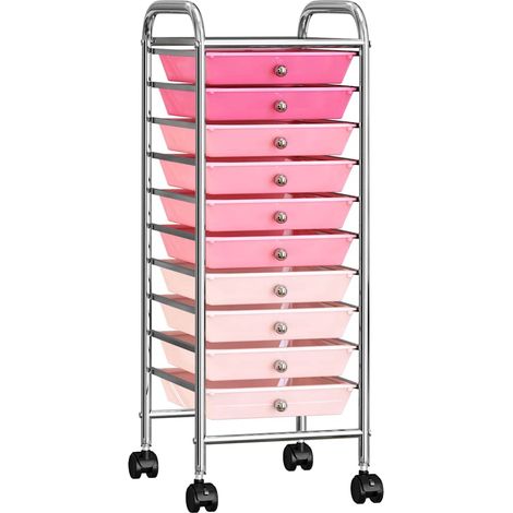 vidaXL Carrito de almacenaje portátil 10 cajones plástico ombre rosa (1/2)