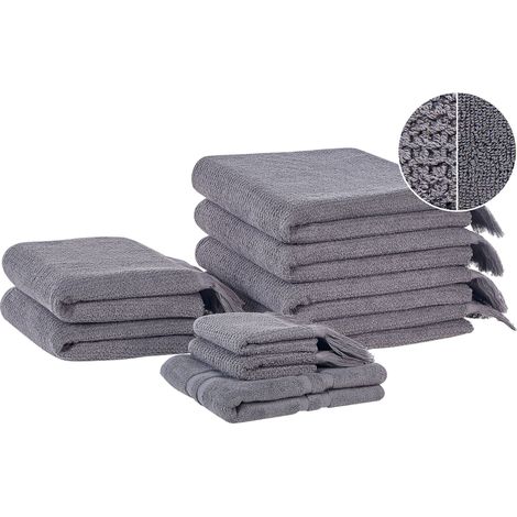 Set di 9 asciugamani bagno in spugna di cotone beige con nappe decorative Atiu (1/5)