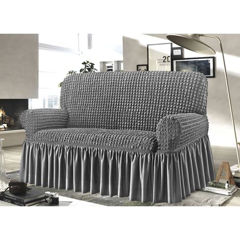 Copridivano Elasticizzato Arricciato Con Volants Tinta Unita Luxory Grigio Chiaro, misura2 PosticoloreGrigio Ch (1/5)