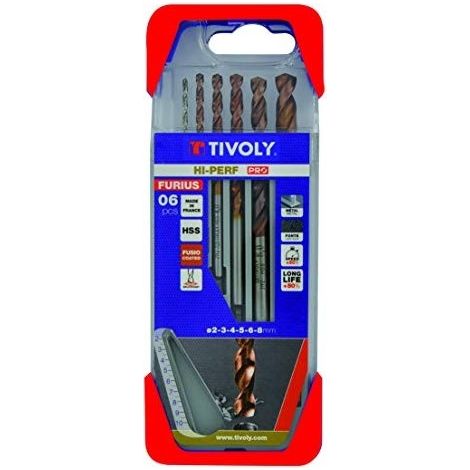 Tivoly • PRO Box 6 Pezzi • 6 Punte per metallo HSS da Ø2mm a Ø8mm • Lunga durata • Prodotto in Francia • Per la lavorazione di acciai resistenti