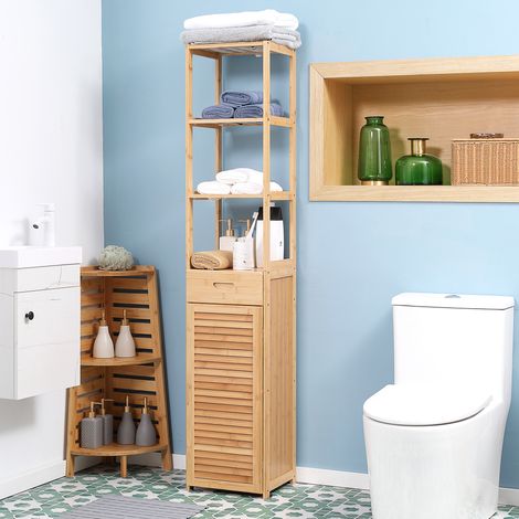 Mueble de baño 32x30x163 cm de bambú natural con cajones, ahorro de espacio – MEUBLIV (1/5)
