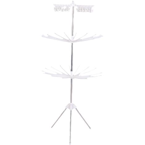 SÈCHE-LINGE PLIANT, ROTATION 360°, 3 ÉTAGES, EN ACIER INOXYDABLE, BLANC, GAIN DE PLACE, RÉSISTANT (1/5)