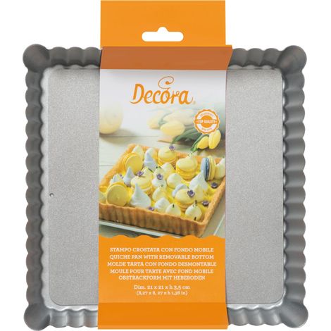 DECORA, 0070025 Stampo per Crostata di dimensioni 21 x 21 x 3,5 h cm, con Fondo Mobile in Acciaio Antiaderente, Quadrata, Rende facile Sformare i Dolci, Design Professionale (1/4)